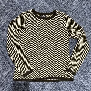 Lands End 100% Cashmere sweater Black and White Herringbone